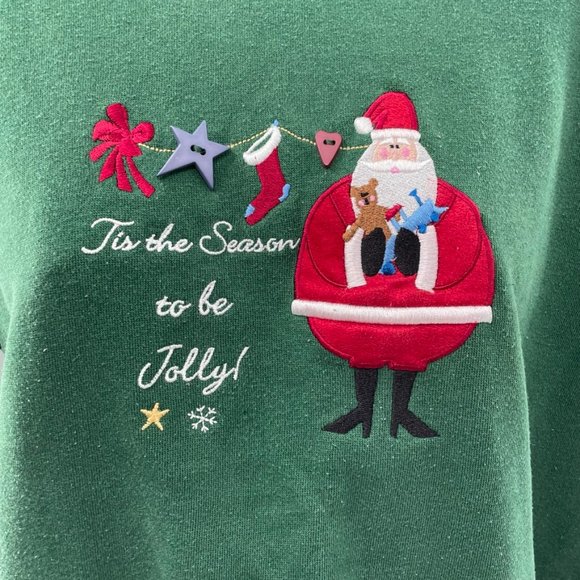 Vtg 80’s MC Energy Sportswear Women’s Ugly Christmas Green Sweatshirt  Size Med - Picture 2 of 11